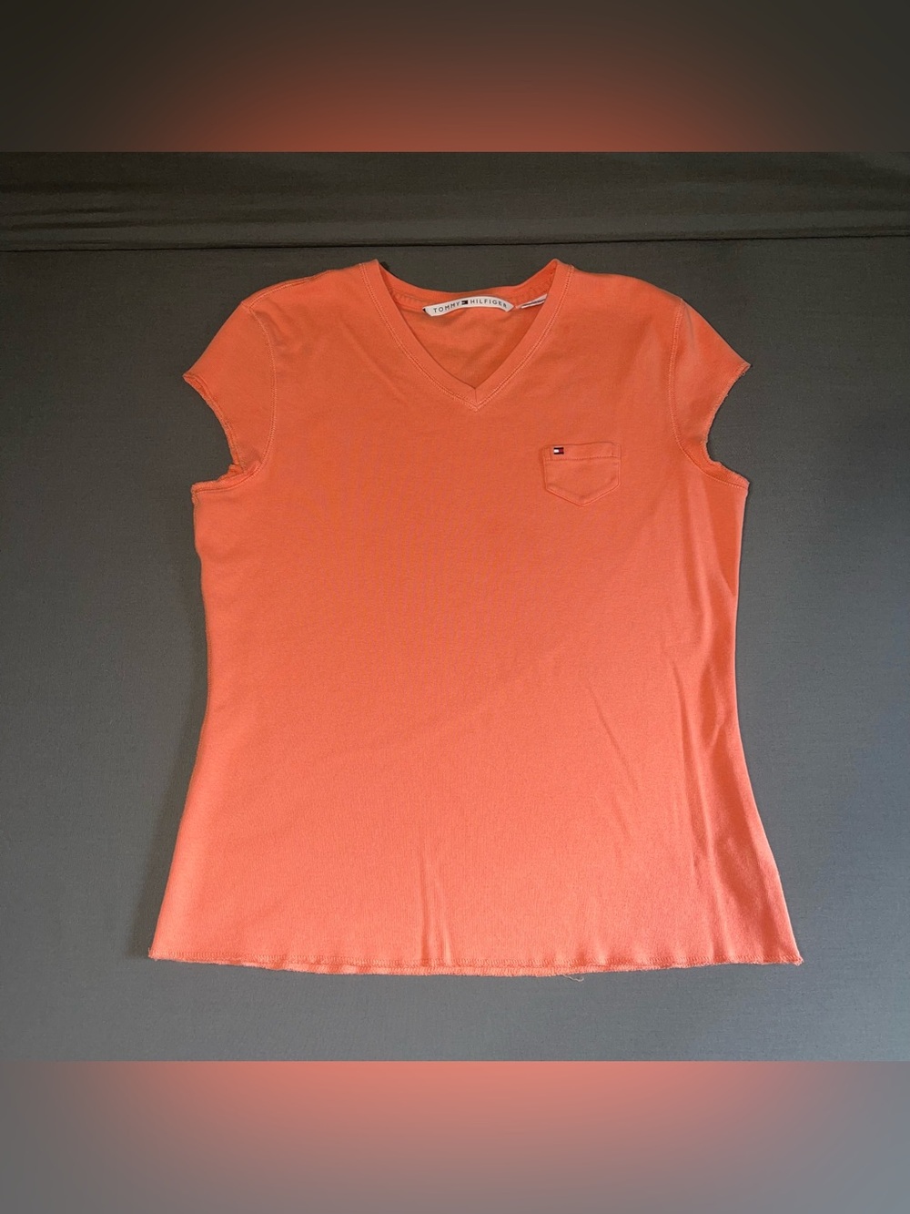 Vintage 2004 Tommy Hilfiger Orange V Neck Top Women’s Size Large Y2K Preppy